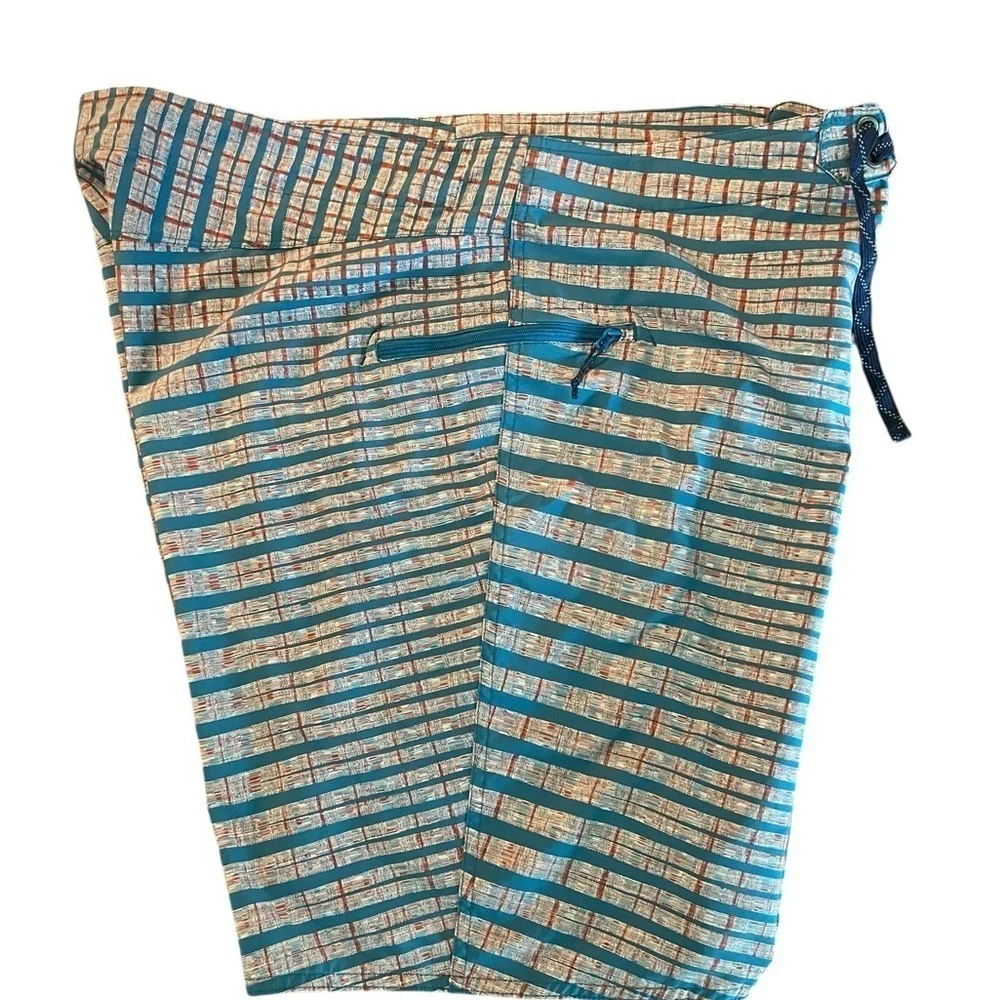PATAGONIA MEN’S SWIM TRUNKS TEAL AND RUST ABSTRACT PATTERN SIZE 38